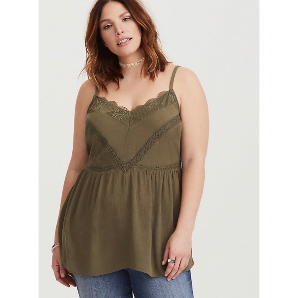 Olive Lace Gauze Cami